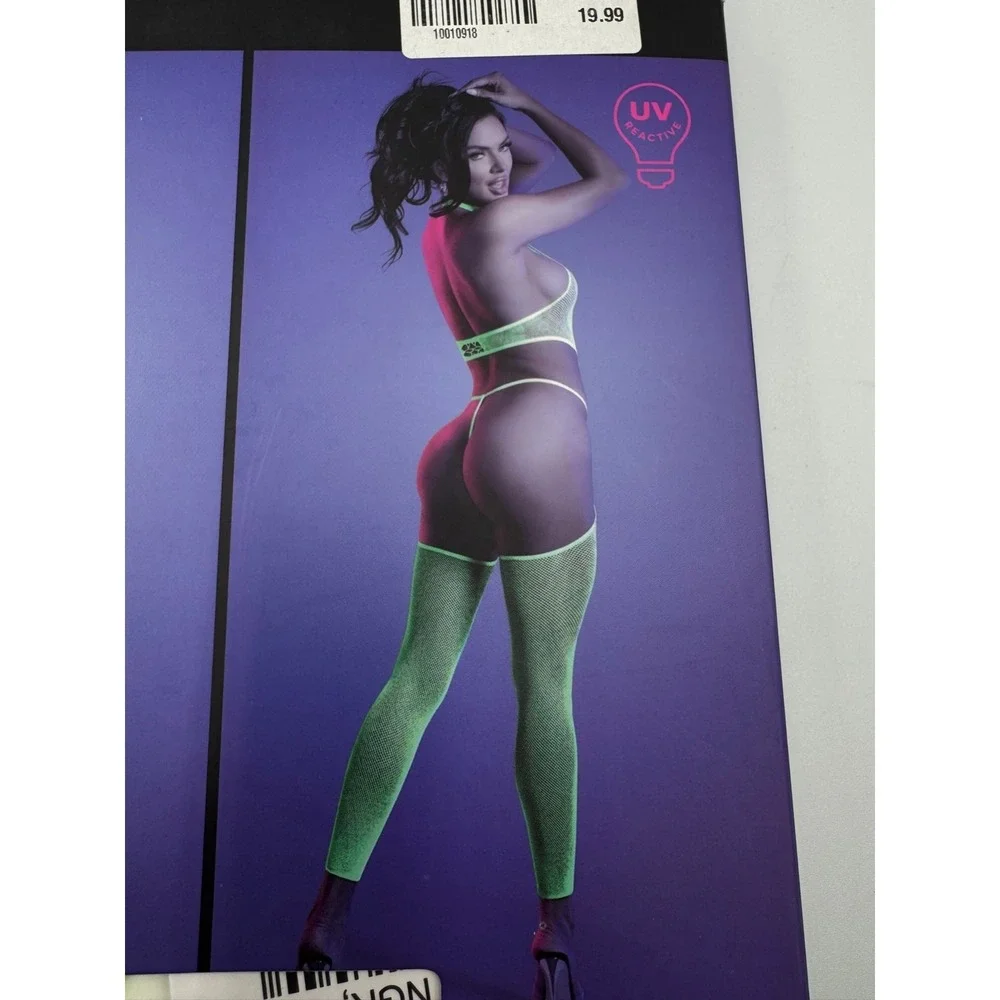 NWB Fantasy‎ Glow High Voltage High Neck Body Stocking & G-String Panty Women's